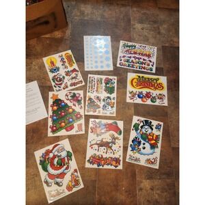 Vintage Large Lot Christmas Static Window Clings,‎ 9 Pages, New W/ Instructions